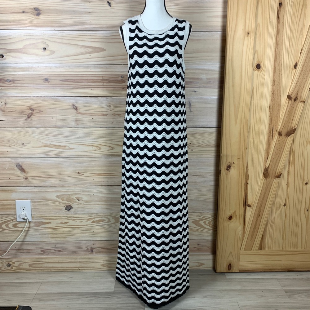 Seraphine Maxi Dress Womens 8 Black White Crochet Chevron Wave Knit Maternity